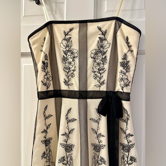 BCBG MaxAzria ivory and black Embroidered spaghetti strap dress size 0 - Picture 4 of 4